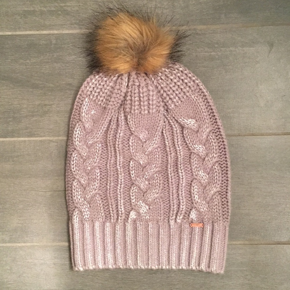 Free People Cable Knit Pom Hat - purple